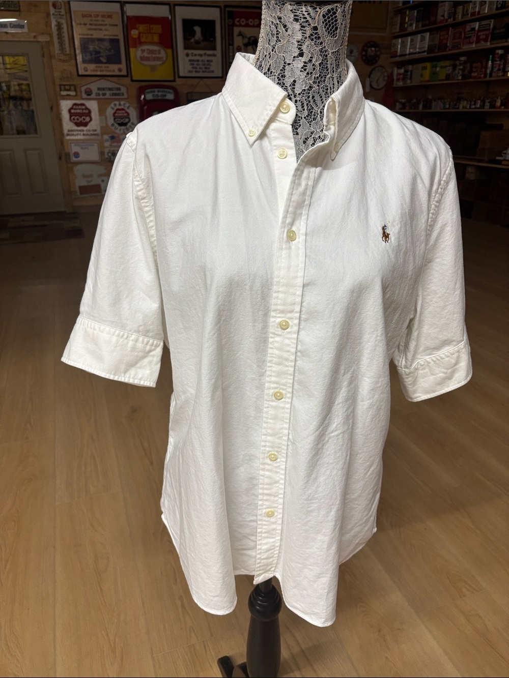 Ralph Lauren White Short-Sleeve Button-Down Shirt with Pony Embroidery